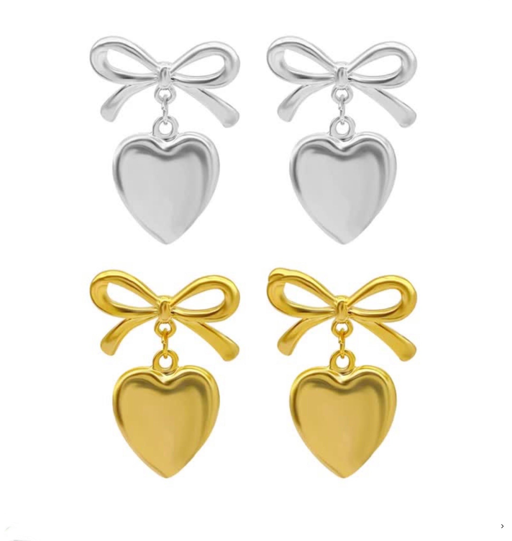 Bow Heart Dangle Earrings Stainless Steel