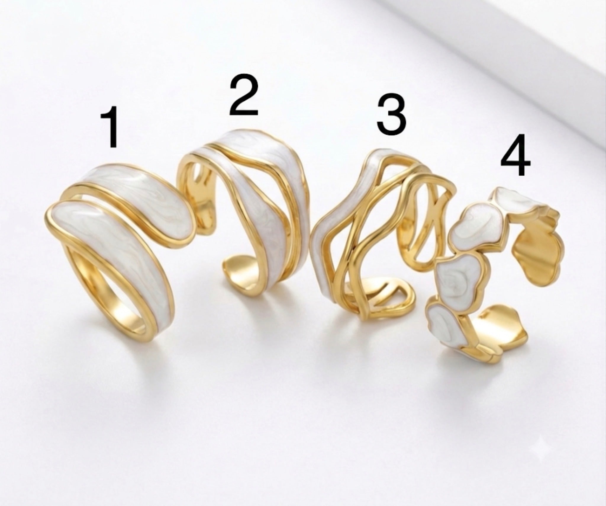 Lux White Enamel Gold Adjustable Ring Stainless Steel