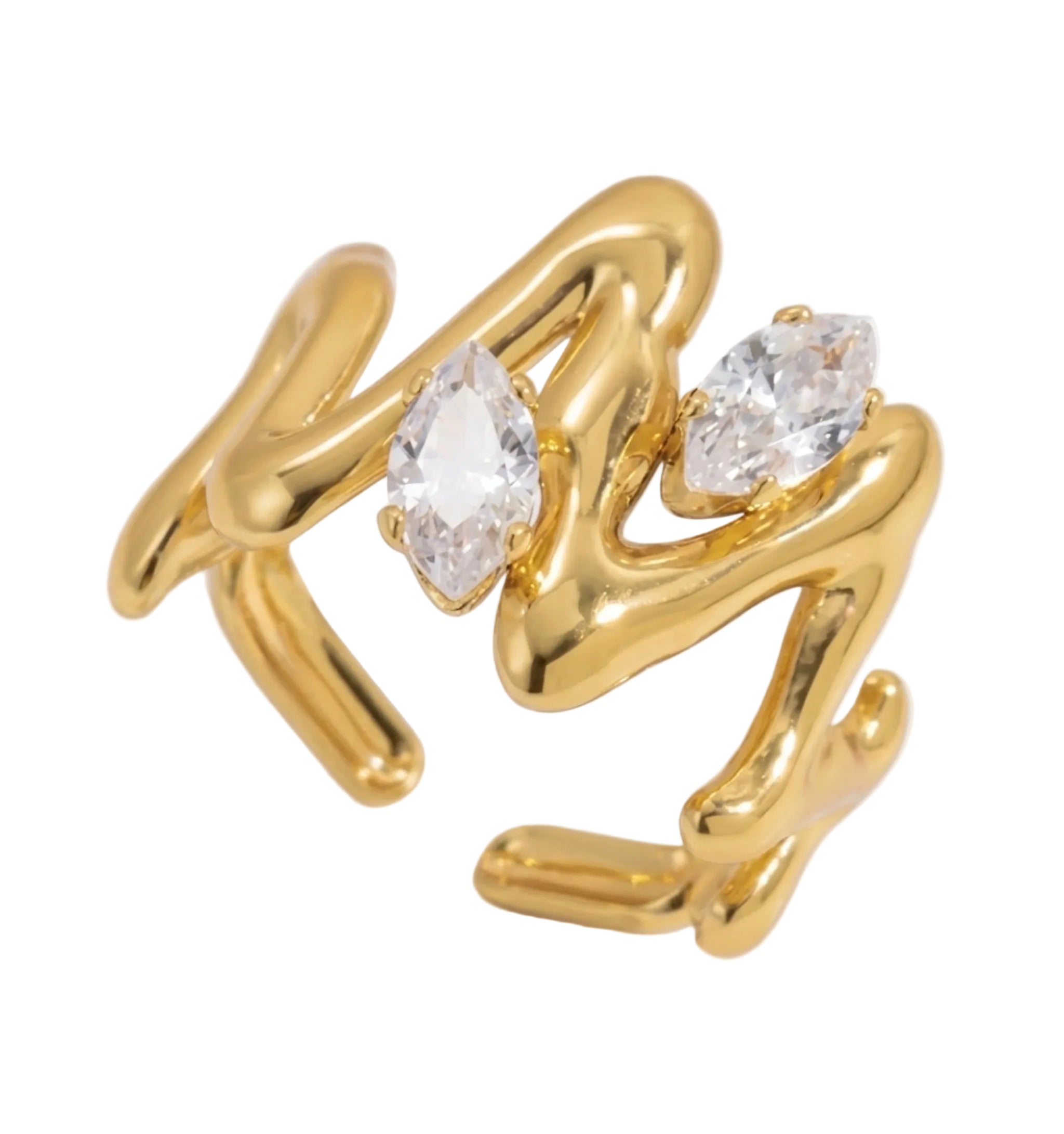 Cz ZigZag Adjustable Ring Stainless Steel