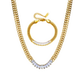 CZ Double Gold Chain Necklace and Bracelet Set