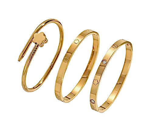 Flower Gold Bangle Set Stainless Steel
