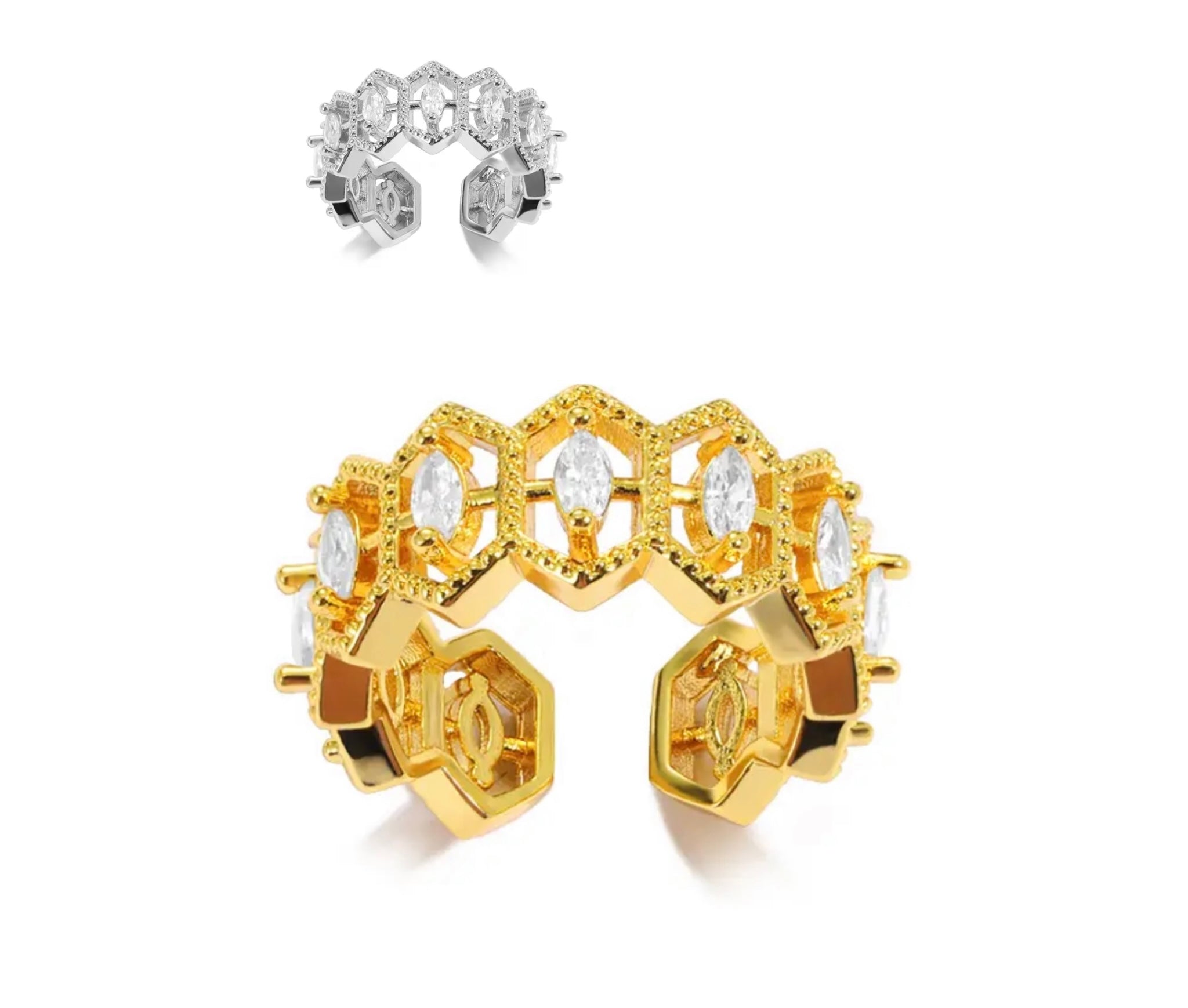 CZ Honeycomb Ring Stainless Steel