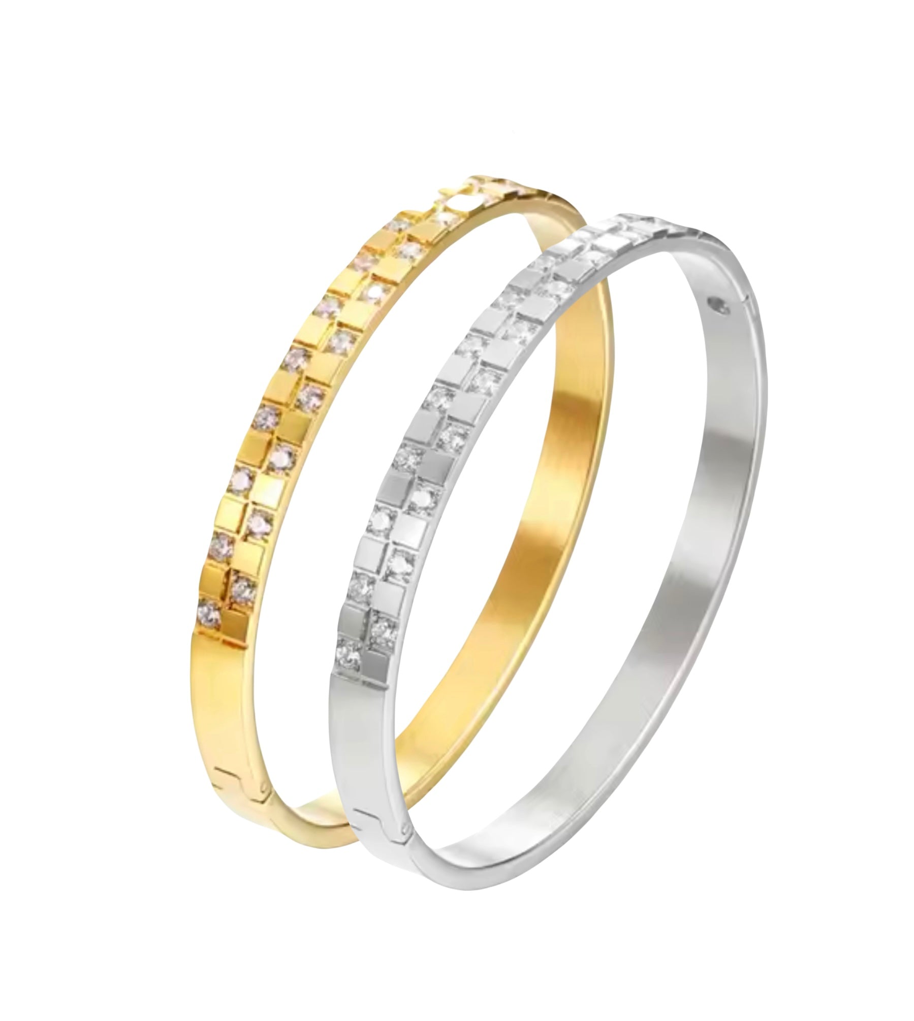 CZ Checkered Bangle Stainless Steel