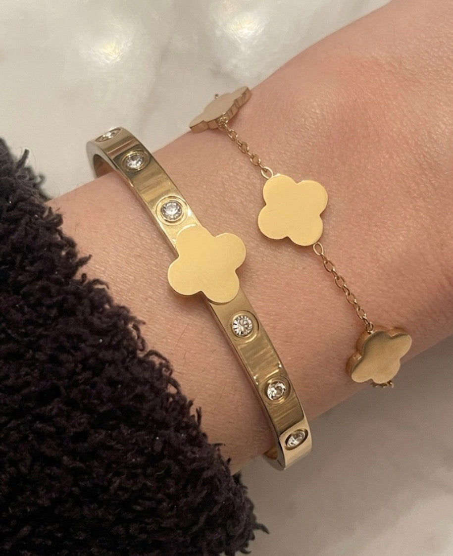Gold Clover Bracelet Set Stainless Steel