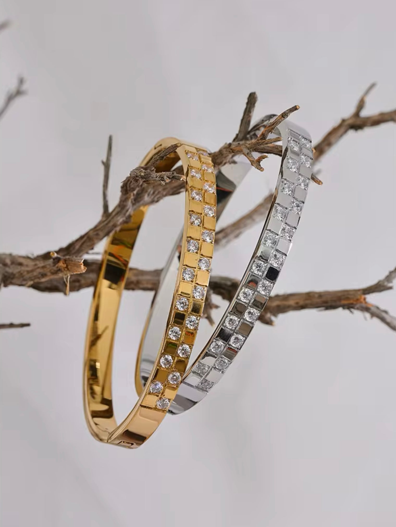 CZ Checkered Bangle Stainless Steel