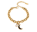 Black Moon and CZ Charm Bracelet Stainless Steel