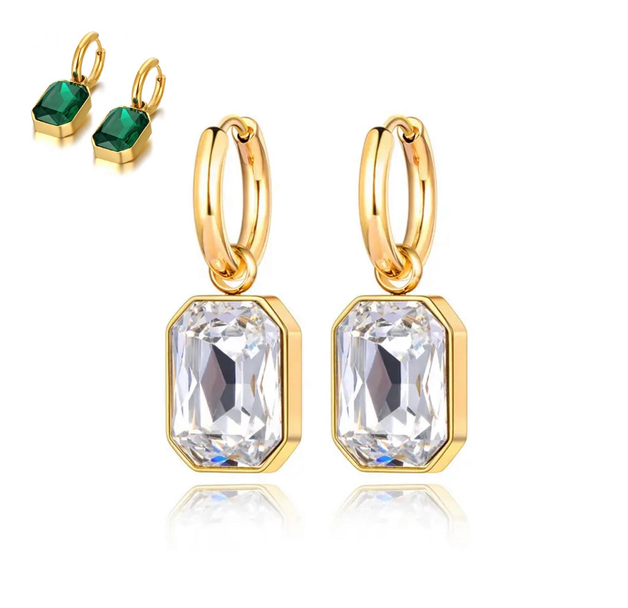 Radiant Crystal Charm Dangle Earrings Stainless Steel