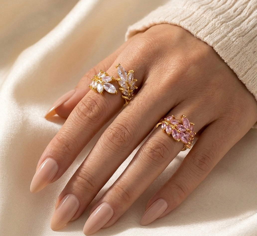 CZ Leaf Ring Stainless Steel