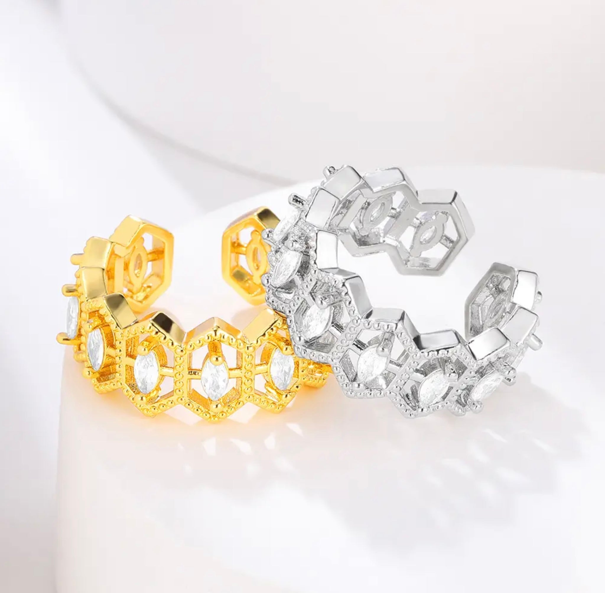 CZ Honeycomb Ring Stainless Steel
