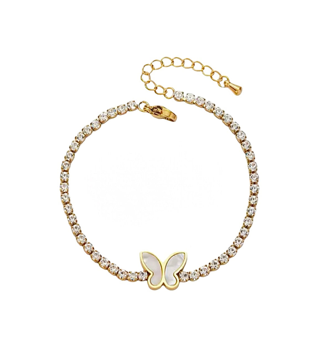 Mother of Pearl Butterfly Tennis Bracelet Stainless Steel