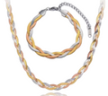 Tri-Color Triple Braided Snake chain Necklace and Bracelet Set Stainless Steel