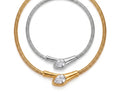 Gold and silver flexible snake chain collar necklaces featuring a teardrop-shaped bezel-set cubic zirconia centerpiece.
