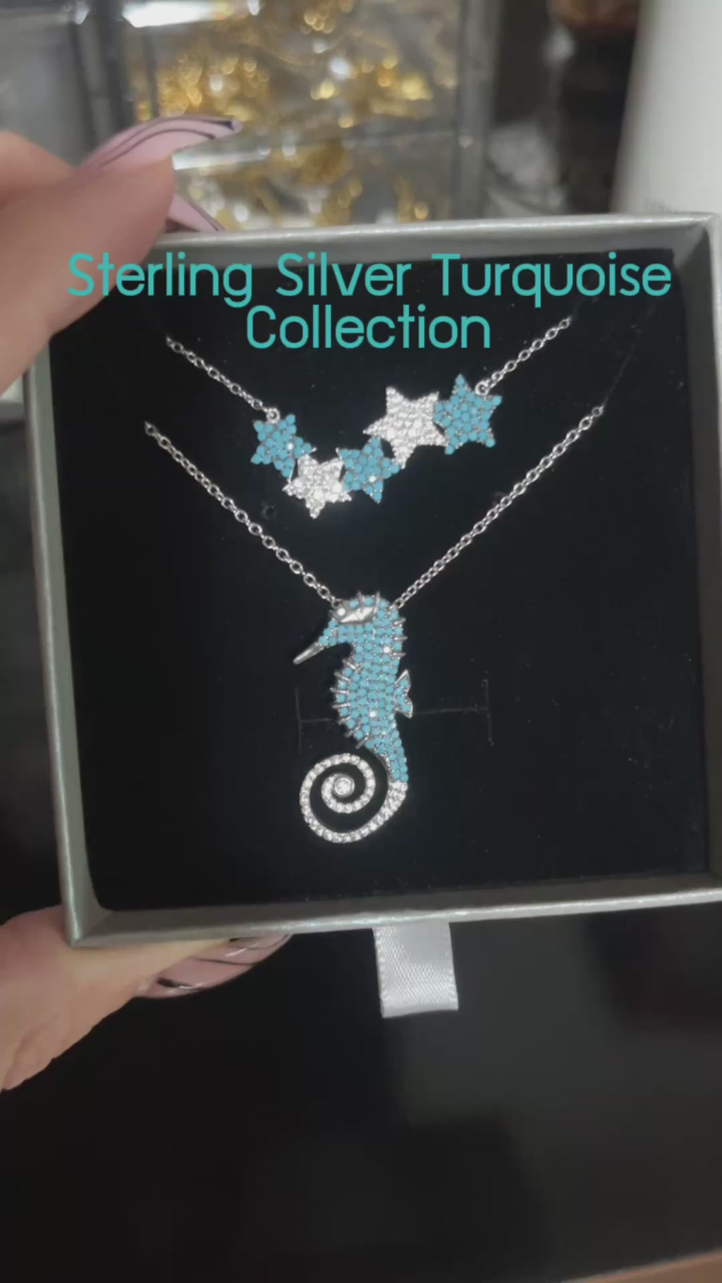 Turquoise CZ Seahorse Sterling Silver Necklace
